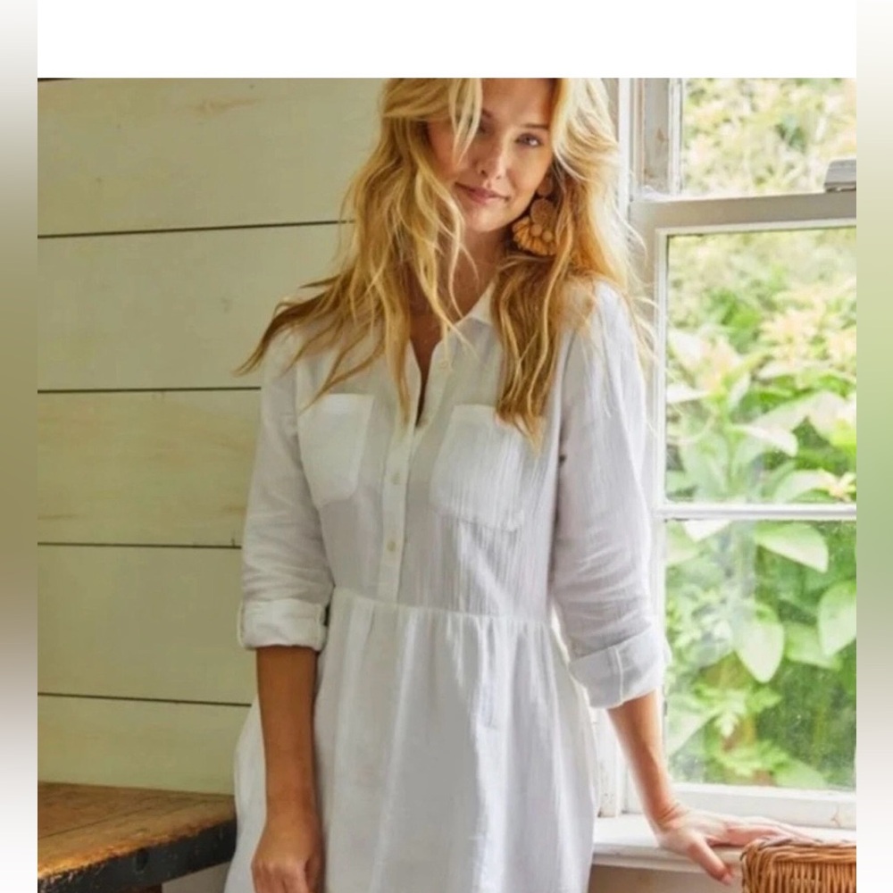 Vineyard Vines White Gauzy Drop Waist Shirt Dress sz 6